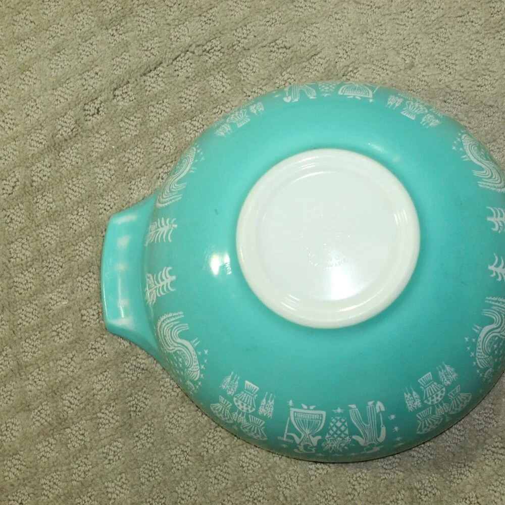 Vintage Pyrex 4Qt Mixing Bowl #444 Turquoise Blue Cinderella Amish Butterprint